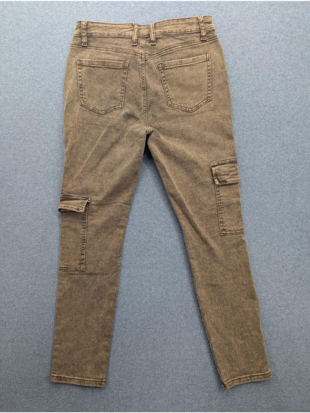 Fashion Nova Cargo Skinny Jeans Juniors 7 Brown Med Wash Mid Rise Stretch Denim - Picture 9 of 13